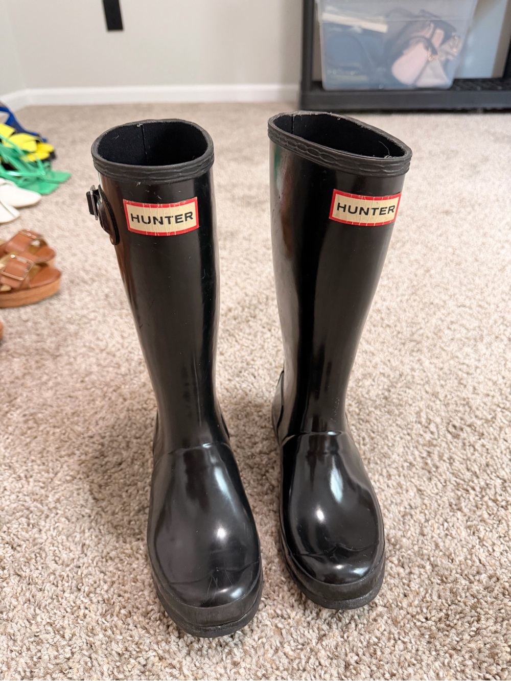Hunter Kids Black Gloss Rain Boots with Side Buckle